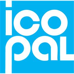 ICO Pal logo i hvid på blå baggrund