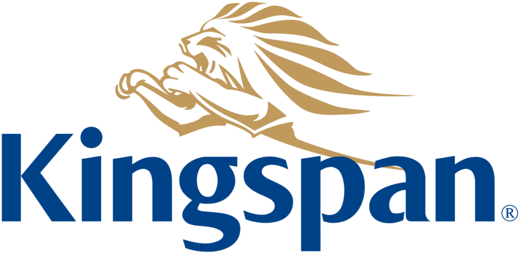 Kingspan logo med gylden løve og blå tekst