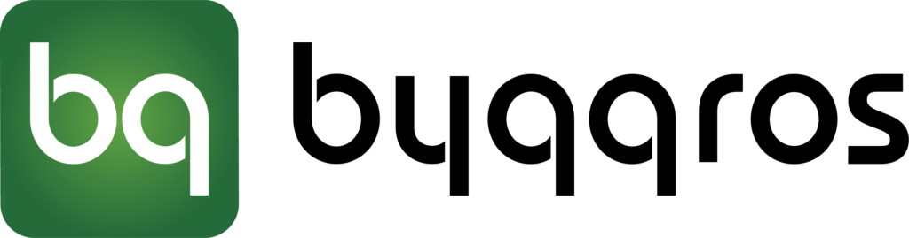 Grønt logo med hvide bogstaver bq